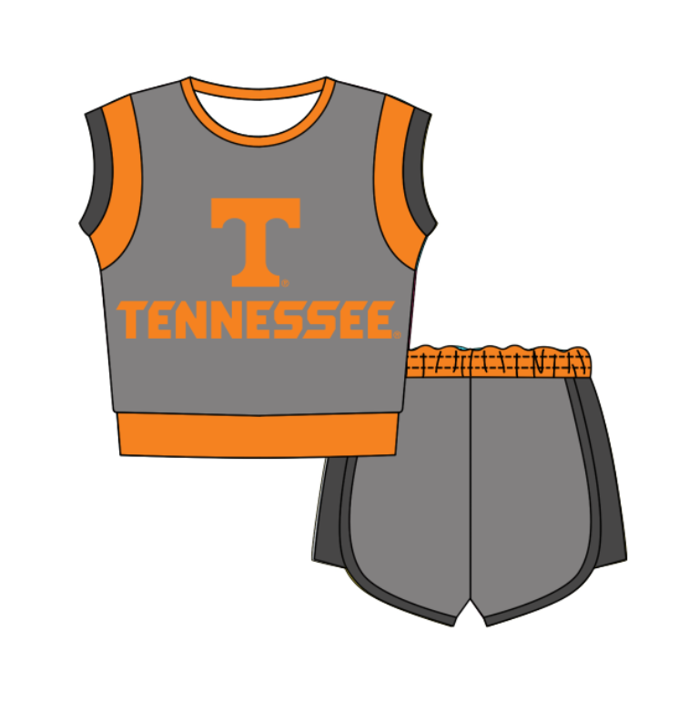 Custom moq 5 mix size milk silk summer teams Gray Sleeveless O-Neck Top And Shorts Set Cute And Comfortable Kids' Outfit