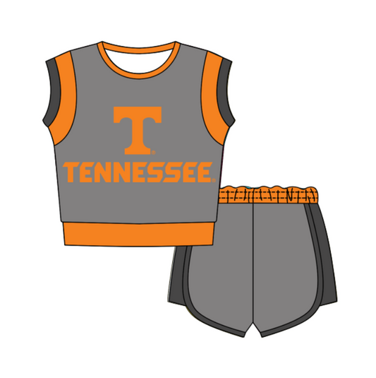 Custom moq 5 mix size milk silk summer teams Gray Sleeveless O-Neck Top And Shorts Set Cute And Comfortable Kids' Outfit