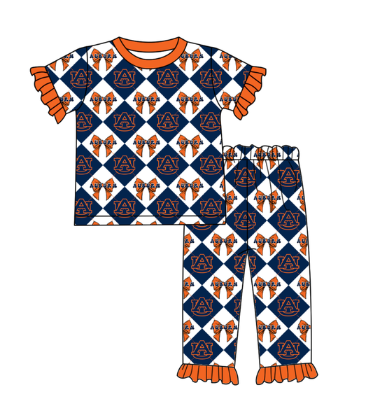 Custom moq 5 mix size Navy blue Plaid Baby Pajama Set Short-Sleeved Top And Trousers Comfortable Sleepwear for Baby Girls Clothing Team Set