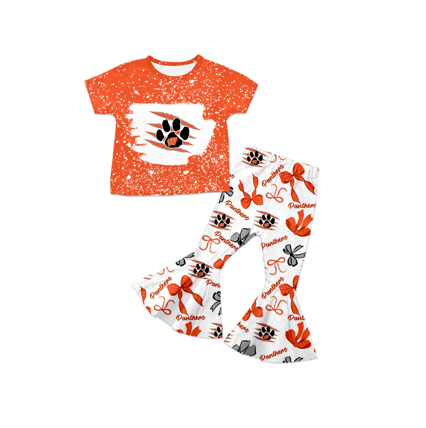 Custom moq 5 mix size milk silk summer teams baby girls clothes bow orange short sleeve pants sets and hooded long sleeve pants sets-25.7.25
