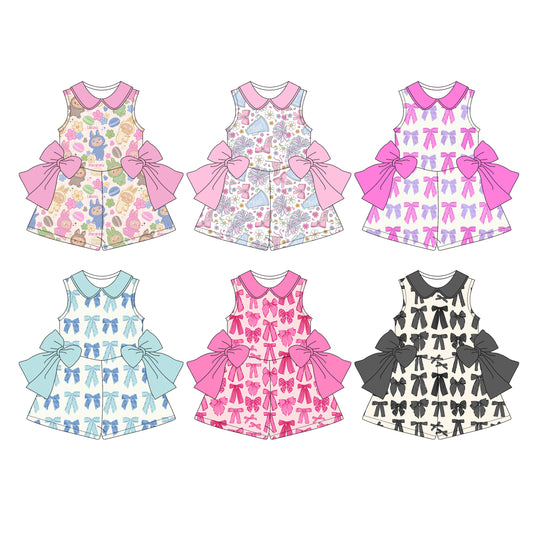 4.2 custom each style moq 5eta 4-6week Sibling Sisters baby girl short sleeve jumpsuit 1 and jumpsuit 6 match family design