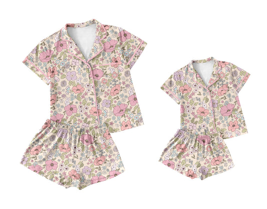 25.9.16 custom each style moq 5eta 4-6week Sibling Sister bunny floral baby short sleeve shorts sets and adult sets match design