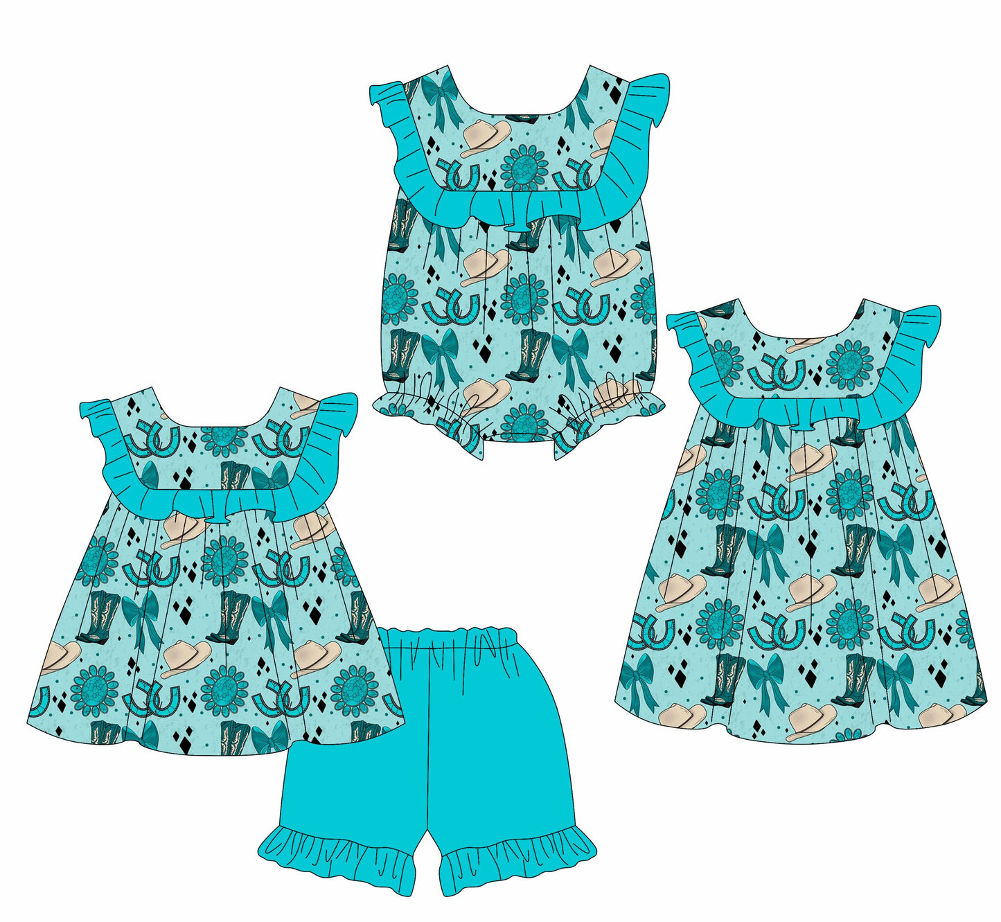 26.1.22 custom each style moq 5 eta 6-8week Sibling Sister boot bow hat baby short sleeve shorts sets and romper and dress match design