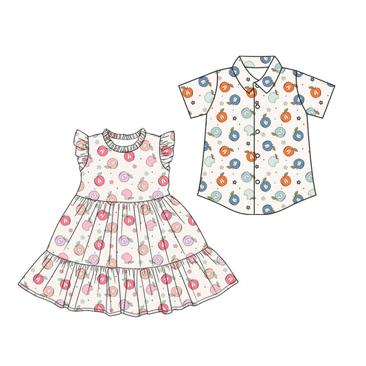 26.1.21 custom each style moq 5 eta 6-8week Sibling Sister apple baby button short sleeve top and dress match design
