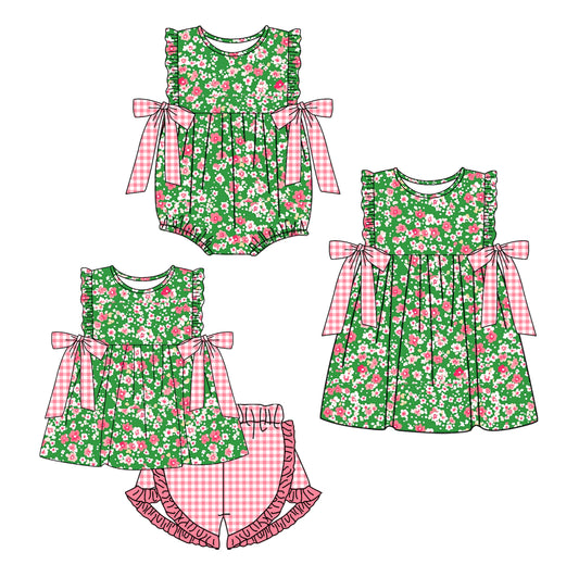 11.14 custom each style moq 5eta 4-6week Sibling Sister floral baby girl short sleeve shorts sets and dress and rompers match family design
