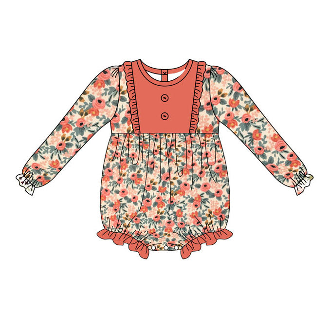 5.20custom each style moq 5eta 4-5week Sibling Sister flower prints orange girls set and dress and baby romper match family design