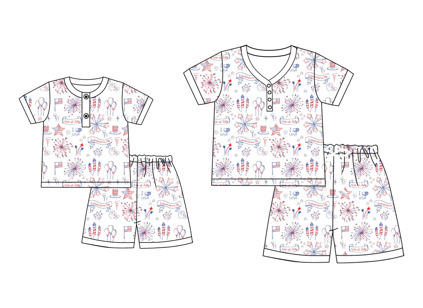 4.1 Custom moq 5 mix size Sibling Mom And Me 4th of July Pajama Set Short-Sleeved Top And Shorts Matching Sleepwear