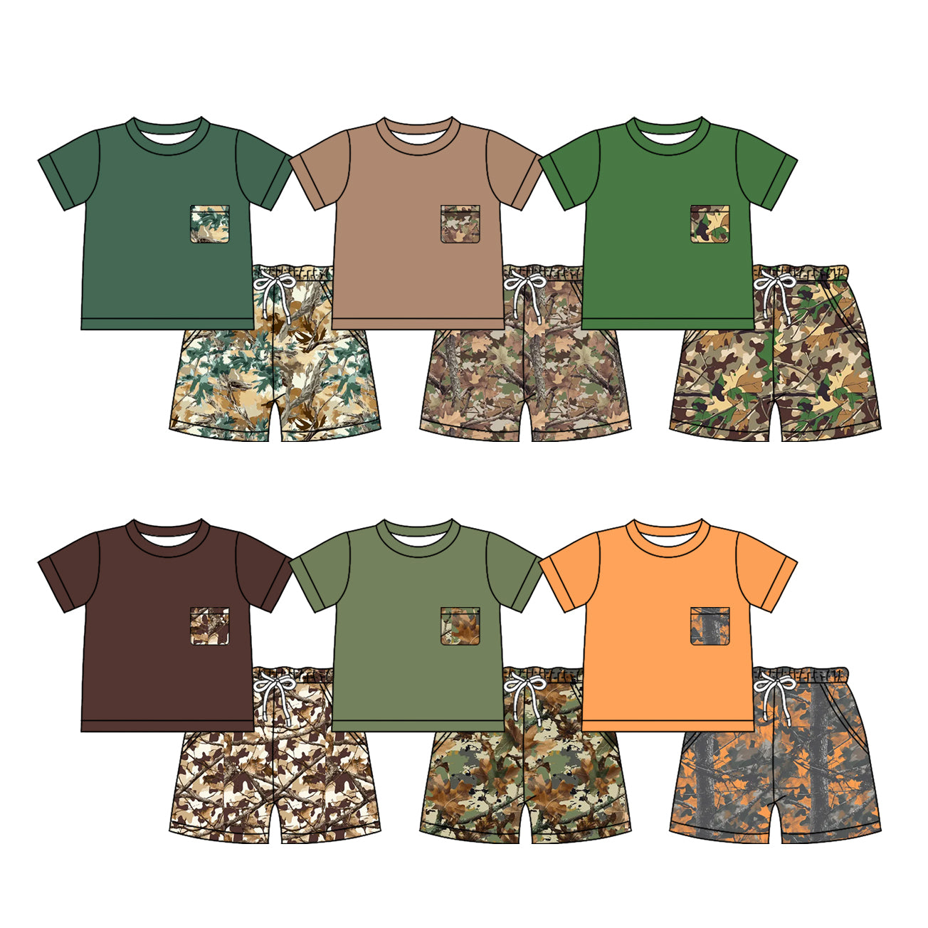 3.3 Custom moq 5 mix size Sibling Baby Boys Camouflage Leaf Print Top with Pockets Short Set Cute Casual Outfit for Little Ones