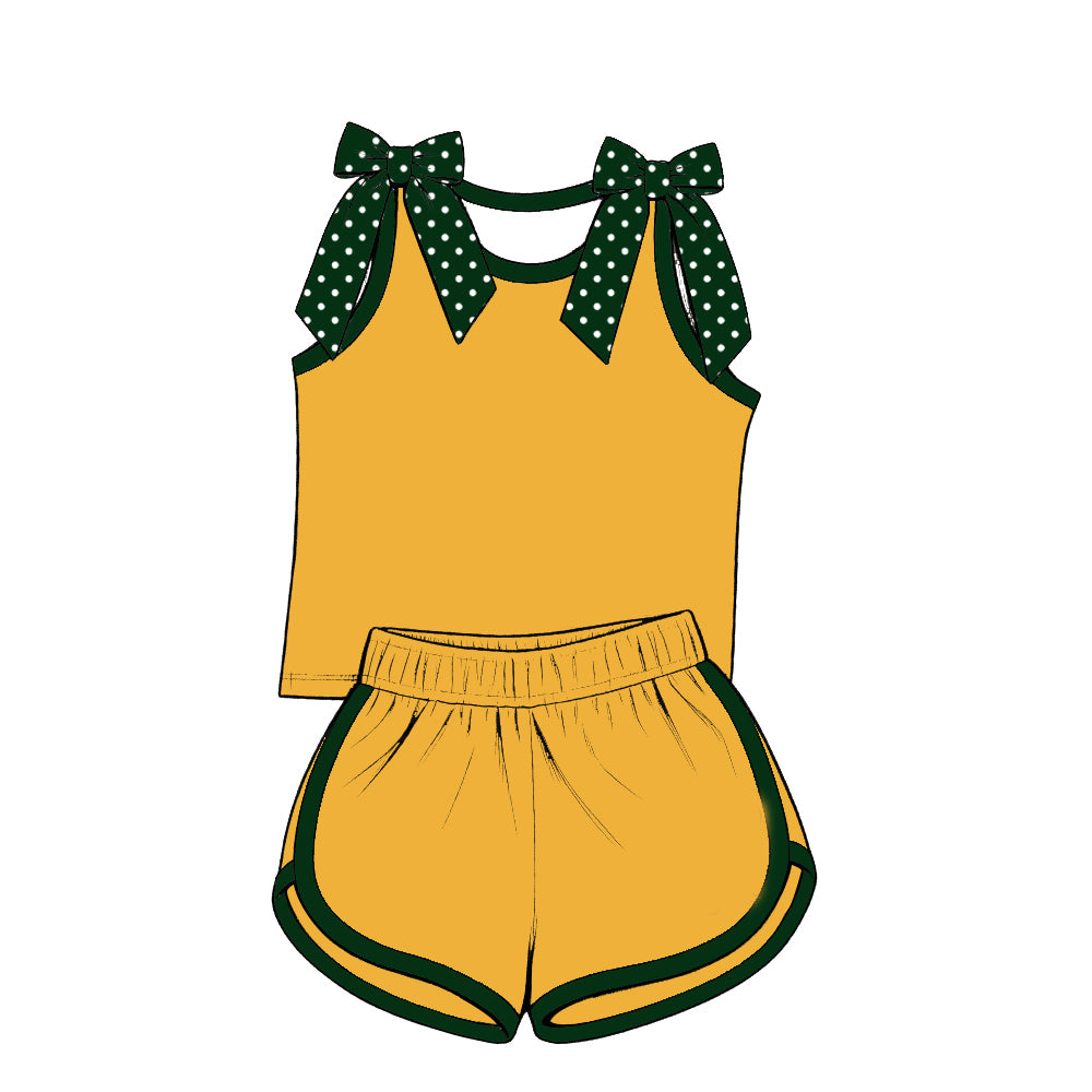 custom moq 5 mix size Baby Girls Yellow Green Bow Sleeveless Top Shorts Sets Vest Top Bows Skirt Shorts Sets Dress Yoga Active Scallop Sets