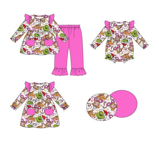 25.7.29 custom each style moq 5eta 4-6week Sibling Sisters Christmas baby girl long sleeve pants sets and dress and rompers match family design