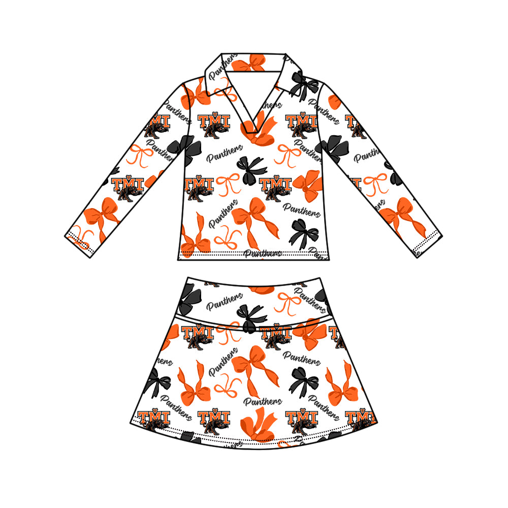 Custom moq 5 mix size milk silk summer teams Girls Orange Polka Dot Top Shorts Set Top Skirt Short Set Zipper Pullover Jogger Pants Set