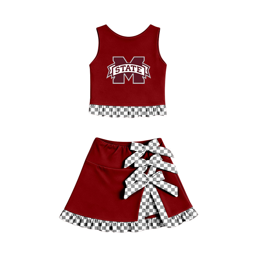 Custom moq 5 mix size summer teams Baby Girls Sleeveless Vest Top Bow Scallop Edge Skort Two Piece Yoga Active Clothes Sets