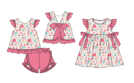 25.11.19 custom each style moq 5 eta 6-8week Sibling Sister floral baby girl short sleeve shorts sets and dress match design