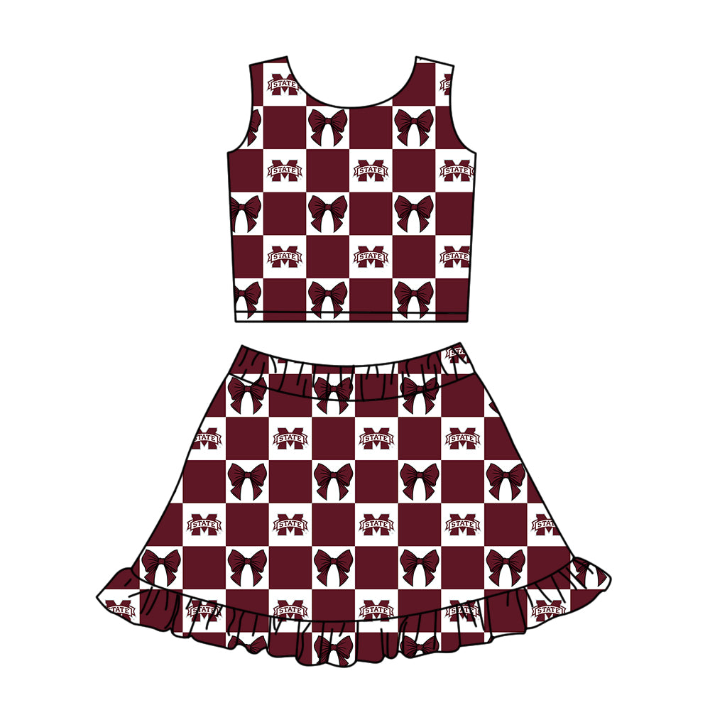 Custom moq 3 or 5 mix size milk silk summer teams baby girl clothes brick red sleeveless skirts sets 3 and dresss and shorts-26.1.19