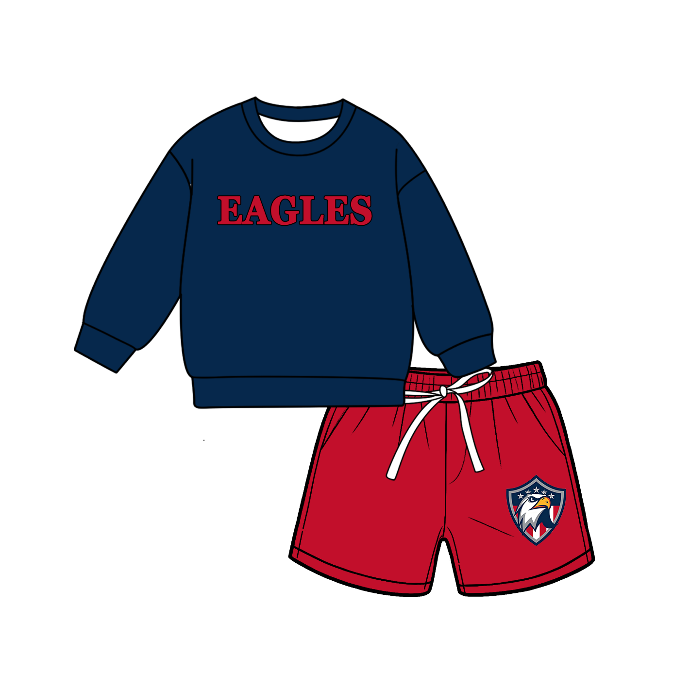 custom moq 5 mix size MSD071003 Baby Kids Long Sleeve Top Drawstring Shorts Team Clothes Set