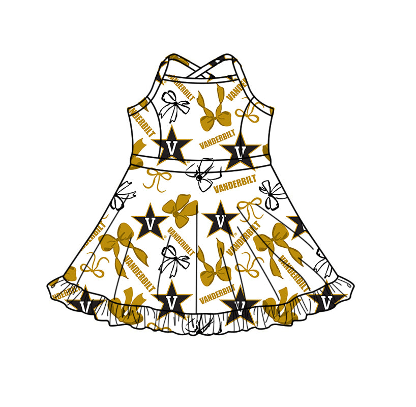 Custom moq 5 mix size milk silk summer teams Baby Girls Yellow Bow Vest Top Skirt Shorts Sets Sleeveless Yoga Knee Length Dresses Yoga Shorts