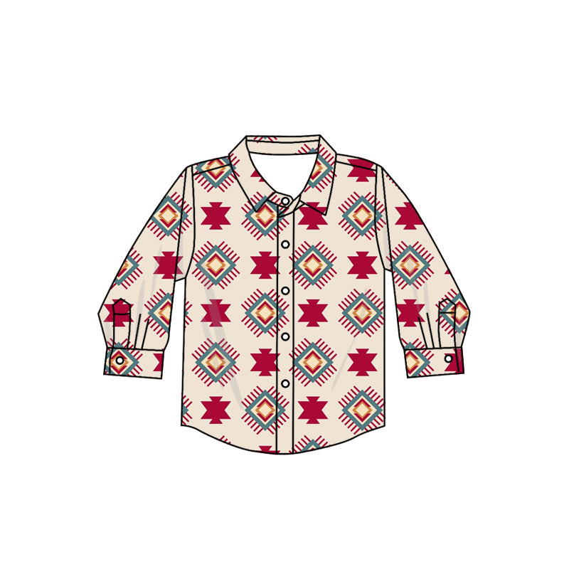 8.15 custom each style moq 5 eta 4-6week baby boys clothes geometric red button long sleeve top