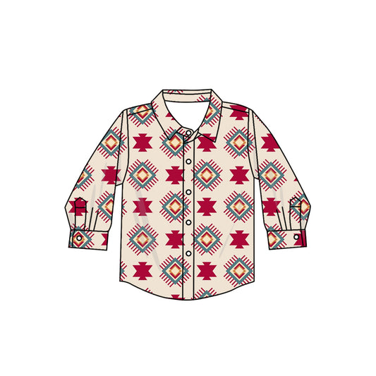 8.15 custom each style moq 5 eta 4-6week baby boys clothes geometric red button long sleeve top