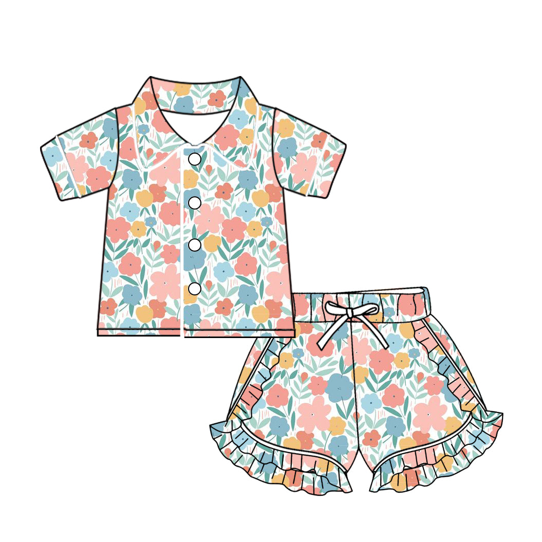 10.21 custom each style moq 5eta 4-6week baby kids clothes flower short sleeve shorts pajamas sets