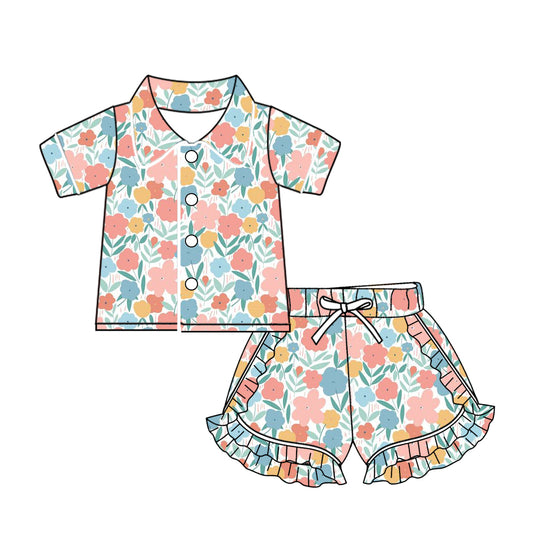 10.21 custom each style moq 5eta 4-6week baby kids clothes flower short sleeve shorts pajamas sets