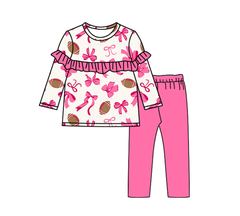 7.17 custom each style moq 5eta 4-6week Sibling Sister rugby bow baby girls pink sets 1 and red sets 2 match family design