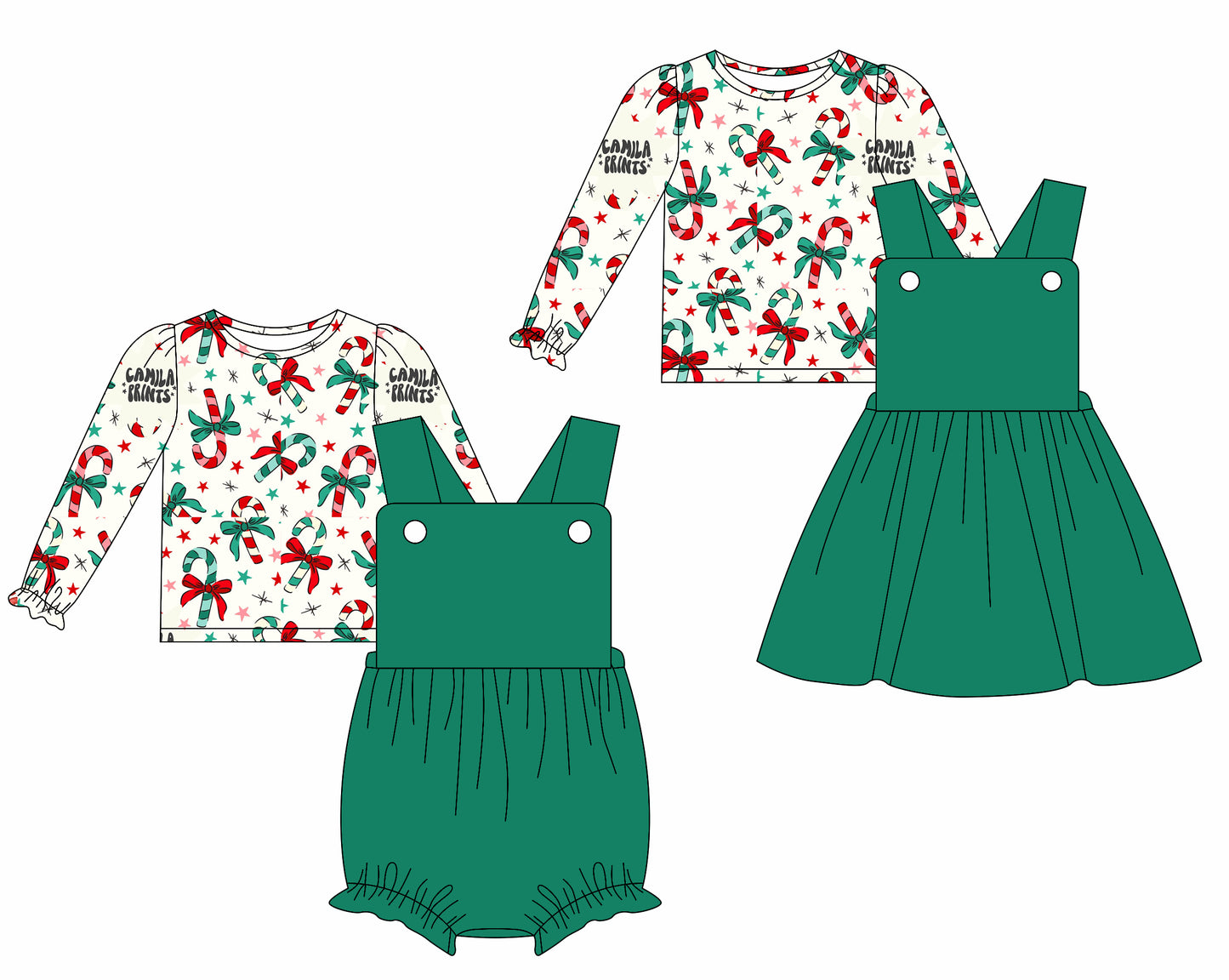 25.5.29 custom each style moq 5eta 4-6week Sibling Sisters Christmas bow green baby girls short sleeve dress and short sleeve rompers and top 1 and top 2 match family design