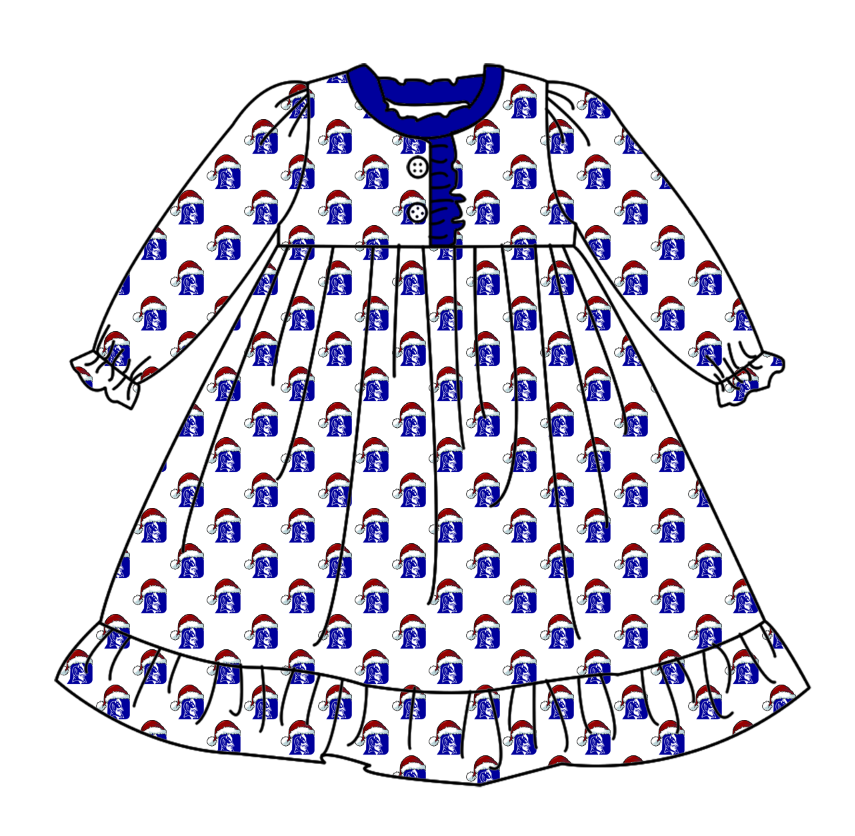 custom moq 5 tat about 4-6 weeks Blue and white Santa hat team long-sleeved girls nightdress