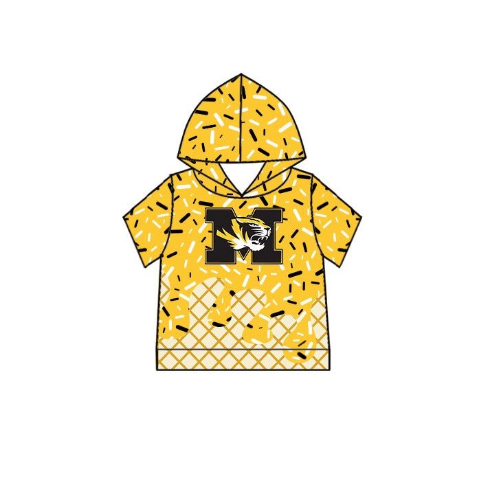 Custom summer teams baby girls clothes team yellow hooded long sleeve tops and short sleeve top and dress and pants and shorts-25.5.28