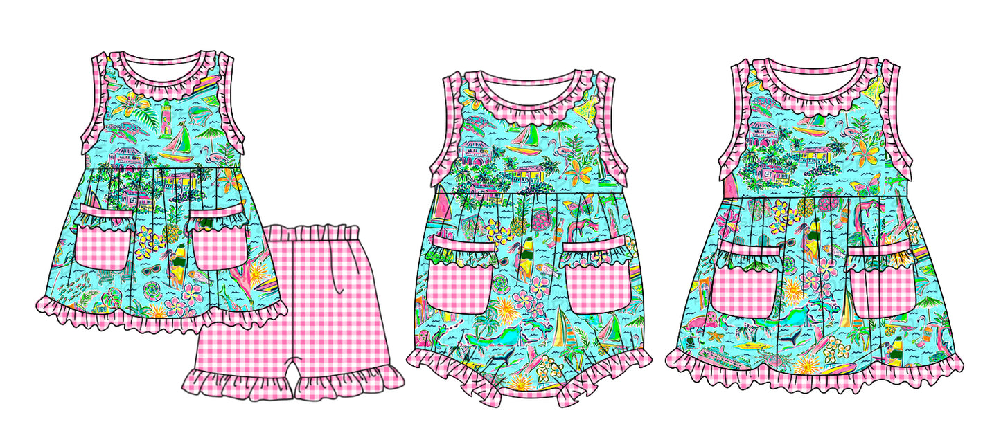 11.13 custom each style moq 5eta 4-6week Sibling Sister floral pattern baby girl short sleeve shorts sets and dress and rompers match family design