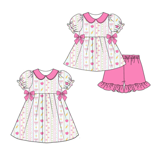 26.1.24 custom each style moq 5 eta 6-8week Sibling Sister apple bow baby short sleeve shorts sets and dress match design