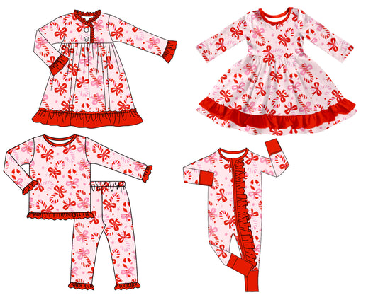25.8.20 custom each style moq 5 eta 4-6week Sibling Sisters Christmas baby girl long sleeve pants sets and romper and dress 1 and dress 2 match family design