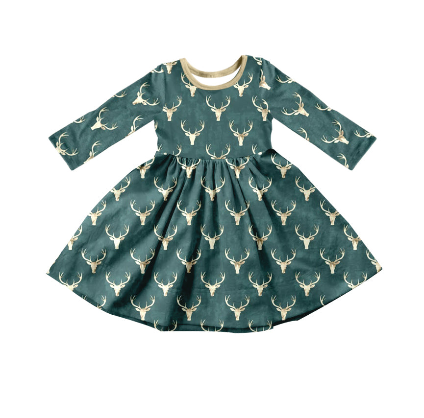 9.19 custom each style moq 5eta 4-6week baby girl clothe cow head green long sleeve dress