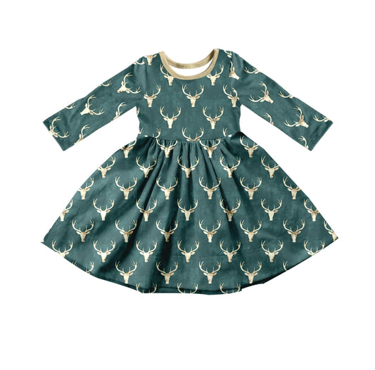 9.19 custom each style moq 5eta 4-6week baby girl clothe cow head green long sleeve dress