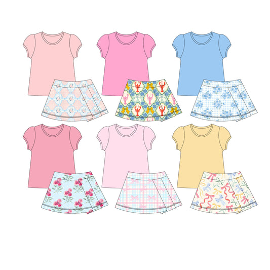 25.5.28 custom each style moq 5eta 4-6week Sibling Sisters baby girl short sleeve skirt set 1 and skirt set 6 match family design