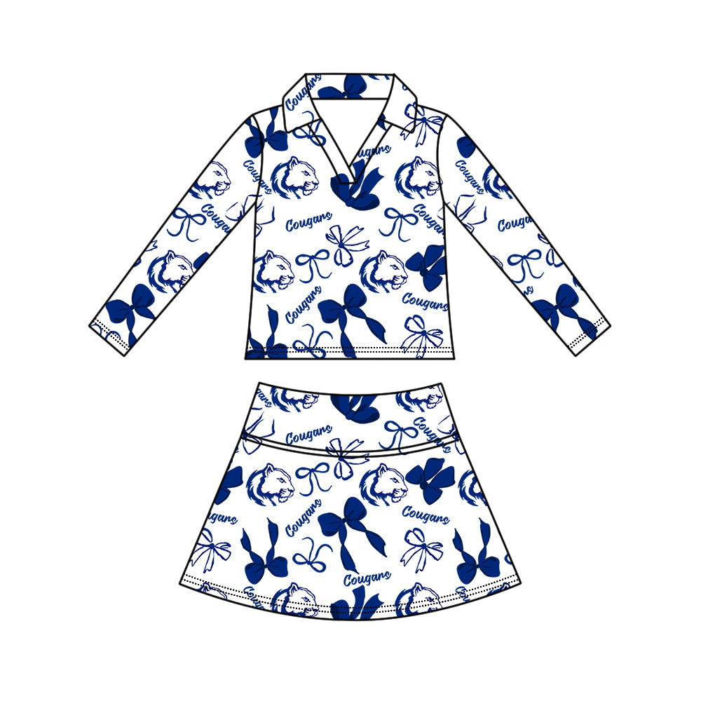 Custom moq 5 mix size milk silk summer teams Girls Polka Dot Top Shorts Set Top Skirt Short Set Navy Blue Zipper Pullover Jogger Pants Set