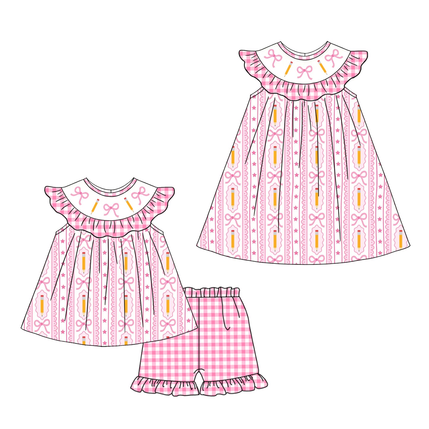 3.2 Custom moq 5 mix size Sibling Baby Girl's Pink Back To School Sleeveless Top And Shorts Set Cute Dress for Summer