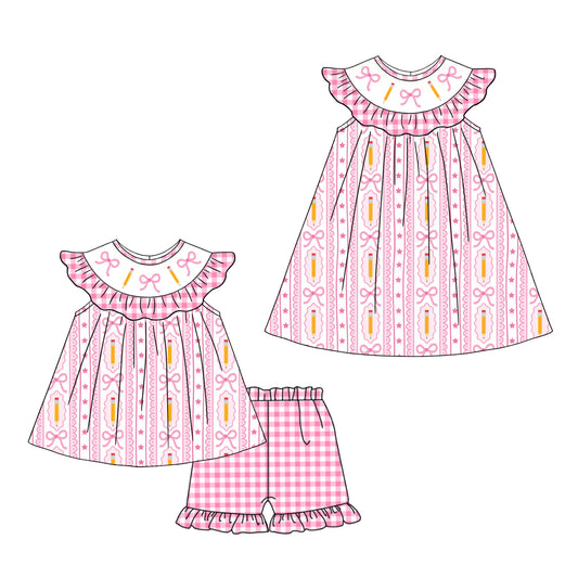 3.2 Custom moq 5 mix size Sibling Baby Girl's Pink Back To School Sleeveless Top And Shorts Set Cute Dress for Summer