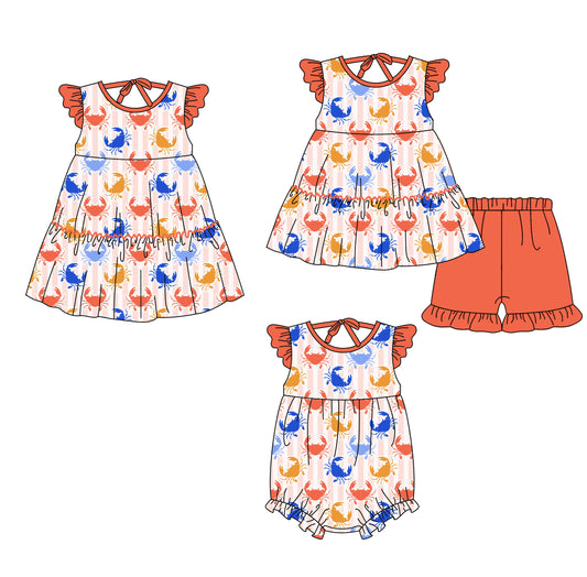 3.23 Custom moq 5 mix size Sibling Baby Girl's Flutter Sleeve Tunic Shorts Set Cute Romper Dress for Summer