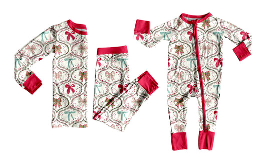25.6.27 custom each style moq 5eta 4-6week Sibling Sisters Christmas bow baby boy long sleeve pants sets and rompers match family design