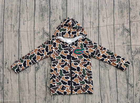 Custom moq 5 mix size milk silk baby boys clothes team summer camouflage zipper hooded long sleeve top-25.11.22