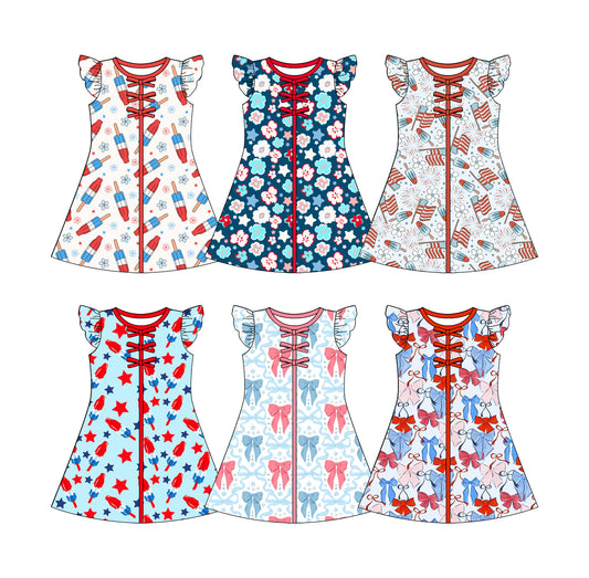 Custom moq 5 mix size Sibling Baby Girl's 4th of July Flying sleeves  Dress Cute Toddler Girls' Summer Casual Dress