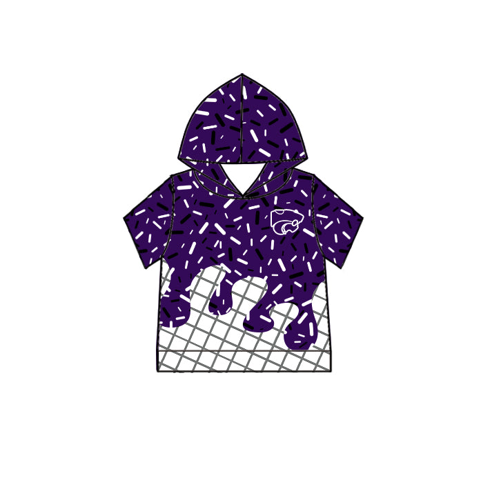 Custom moq 5 mix size milk silk summer teams Baby Camo Hooded Short Sleeve Top and Shorts Set Purple Ice Cream Drips Hooded Top with Matching Shorts
