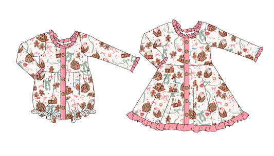 25.5.13 custom each style moq 5eta 4-6week Sibling Sisters Christmas bow baby girl long sleeve dress and rompers match family design