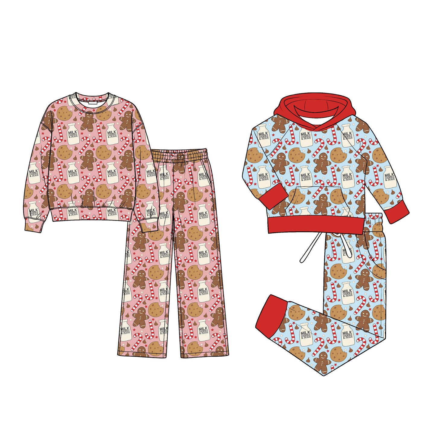 (Preorder new) No moq Baby Girls Boys Christmas Gingerbread Print Long Sleeve Top Pants Clothes Set
