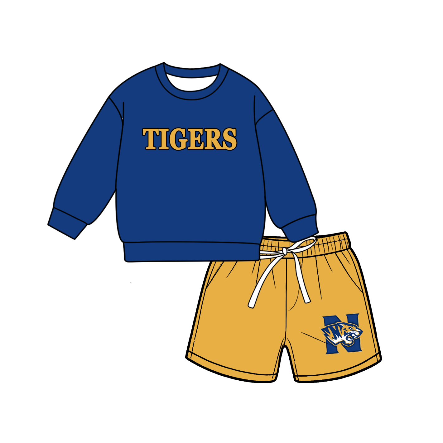 custom moq 5 mix size MSD070903 Baby Kids Casual Long Sleeve Top Drawstring Shorts Clothes Set