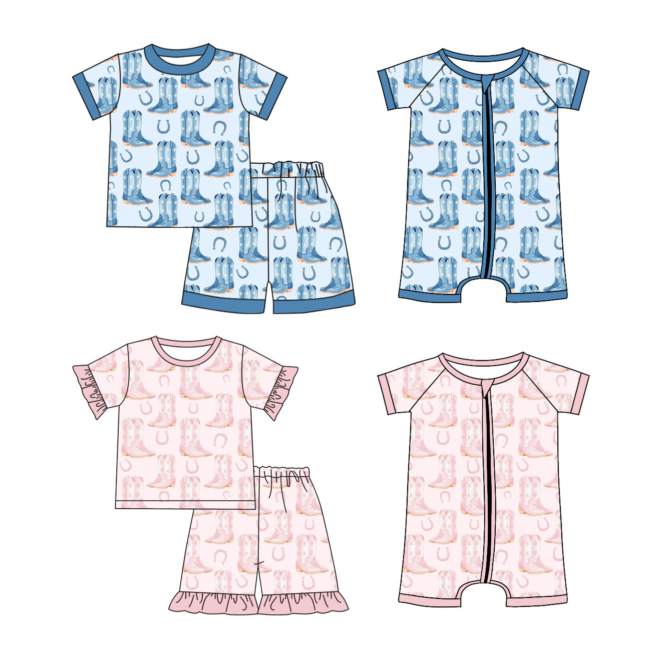 3.18 Custom moq 5 mix size Sibling Baby Boy And Girl Short-Sleeved Pajama Set with Matching Zip-Up Romper