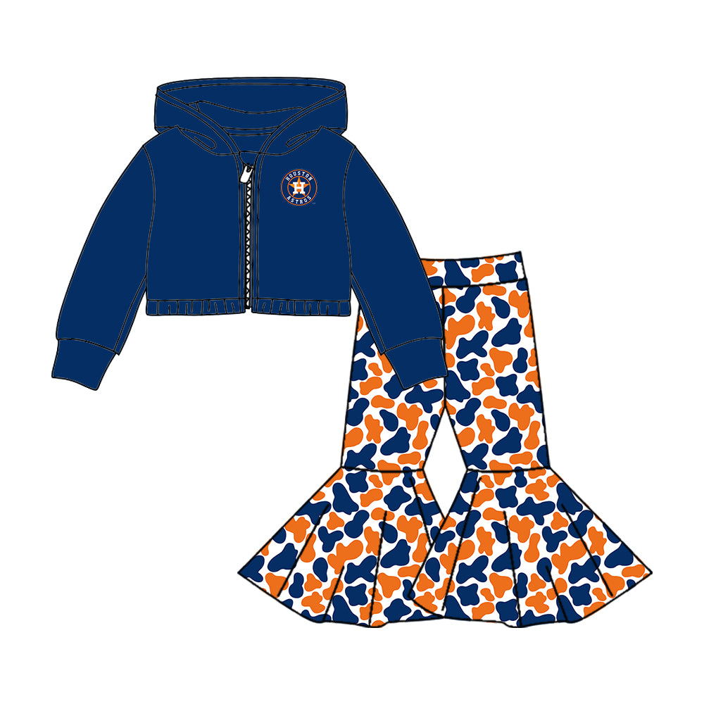 Custom moq 5 mix size milk silk summer teams baby girls clothes camouflage blue hooded long sleeve pants sets 2 and boy pants sets and pant-25.8.8