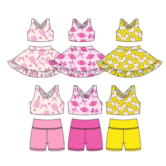 3.18 custom each style moq 5eta 4-6week Sibling Sister baby girls clothes Short sleeve yoga shorts sets and dress match family design