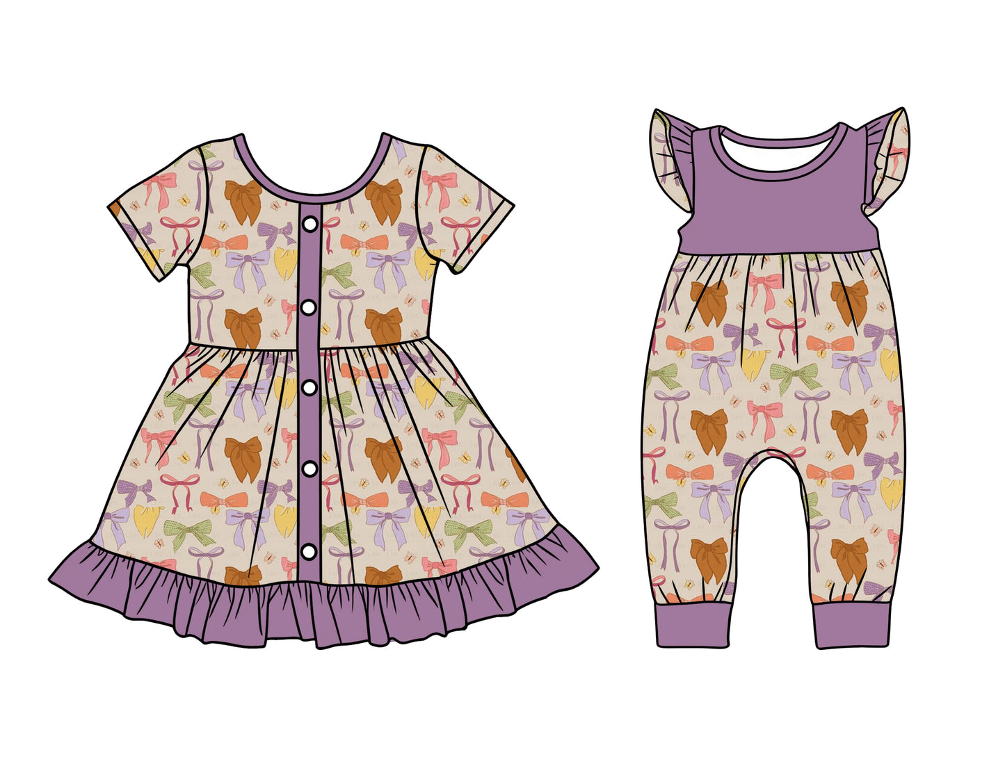 25.12.29 custom each style moq 5 eta 6-8week Sibling Sister bow baby short sleeve romper and dress match design