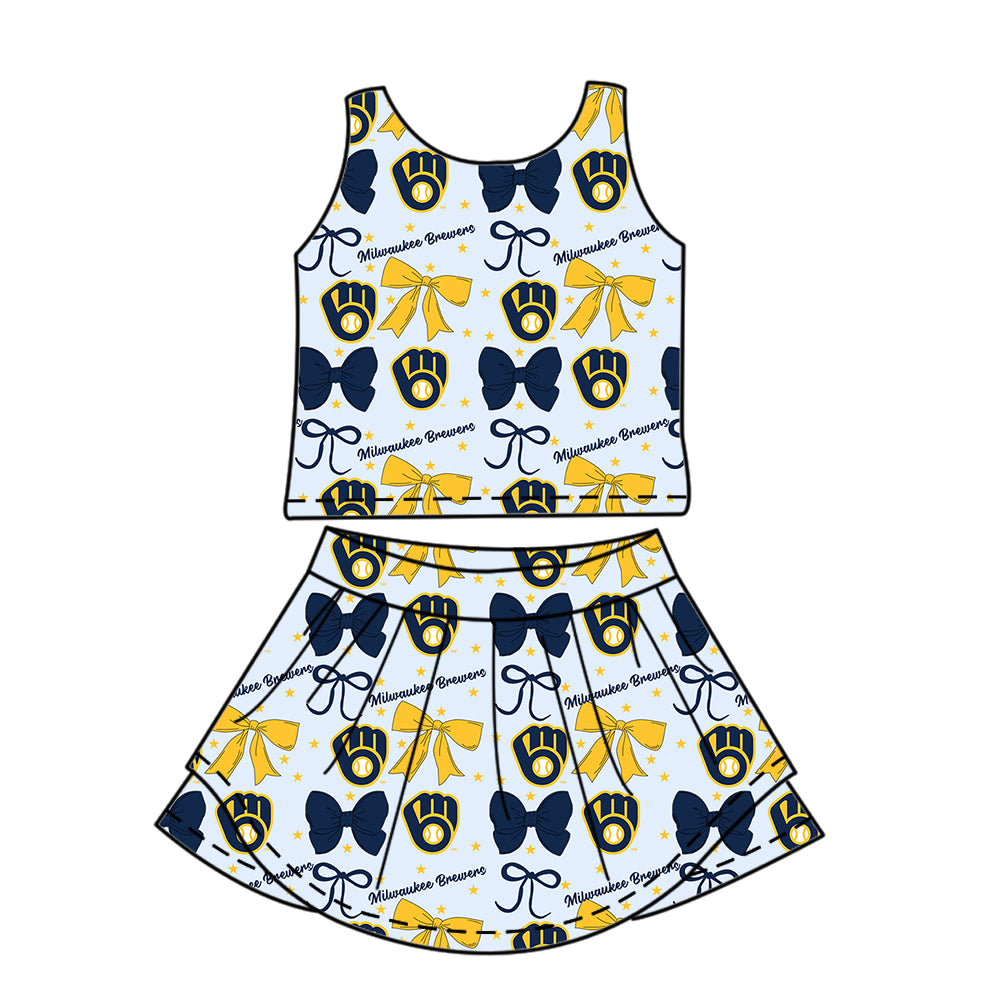 Custom moq 5 mix size milk silk summer teams baby girls clothes team bow sleeveless skirts sets and dress 1 and dress 2 and top-25.6.20